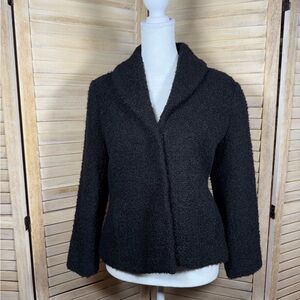 Eileen Fisher Petite black wool blend boucle jacket with a shawl collar